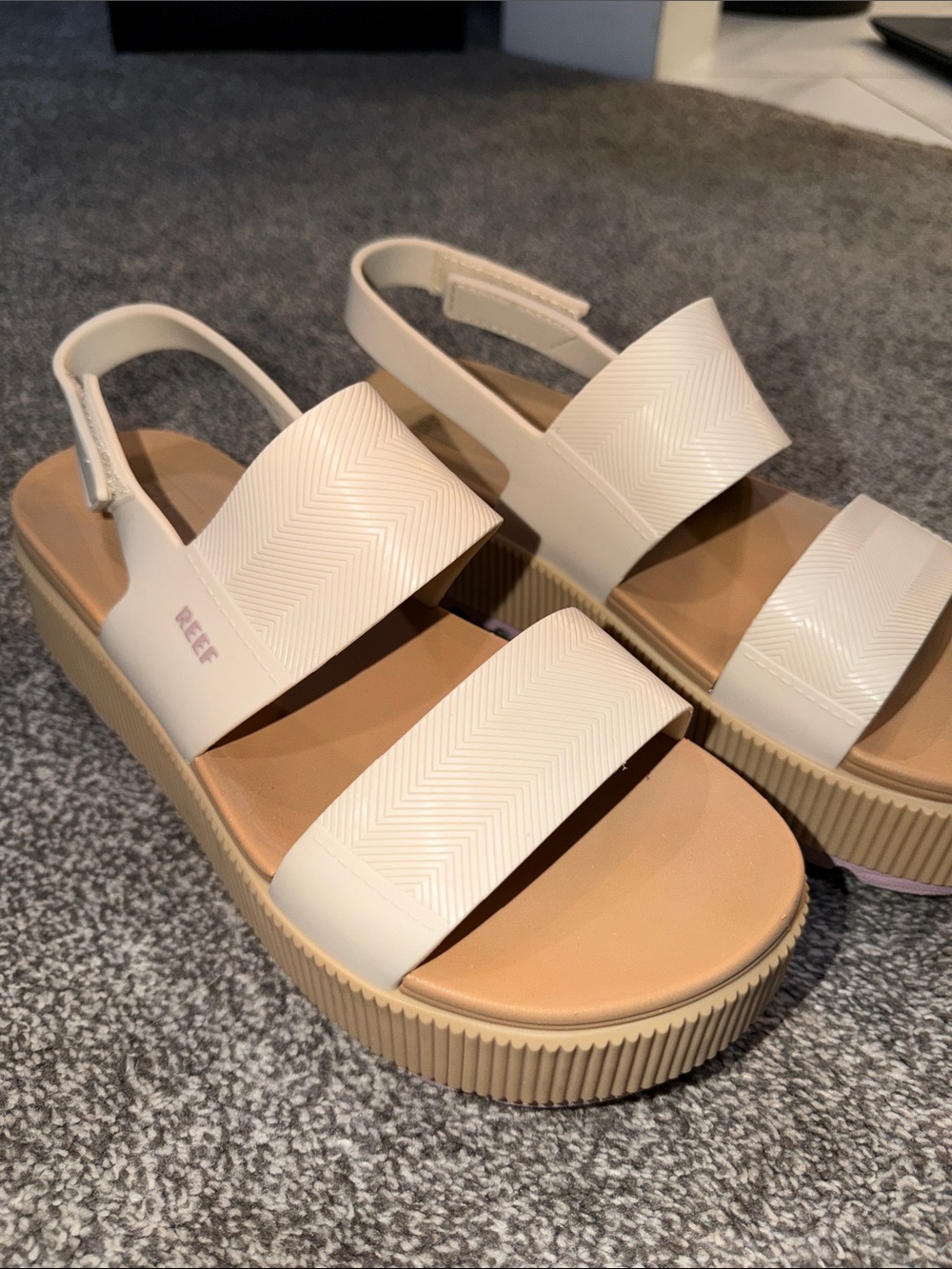 Reef Cream Platform Slingback Sandals with Tan Footbed